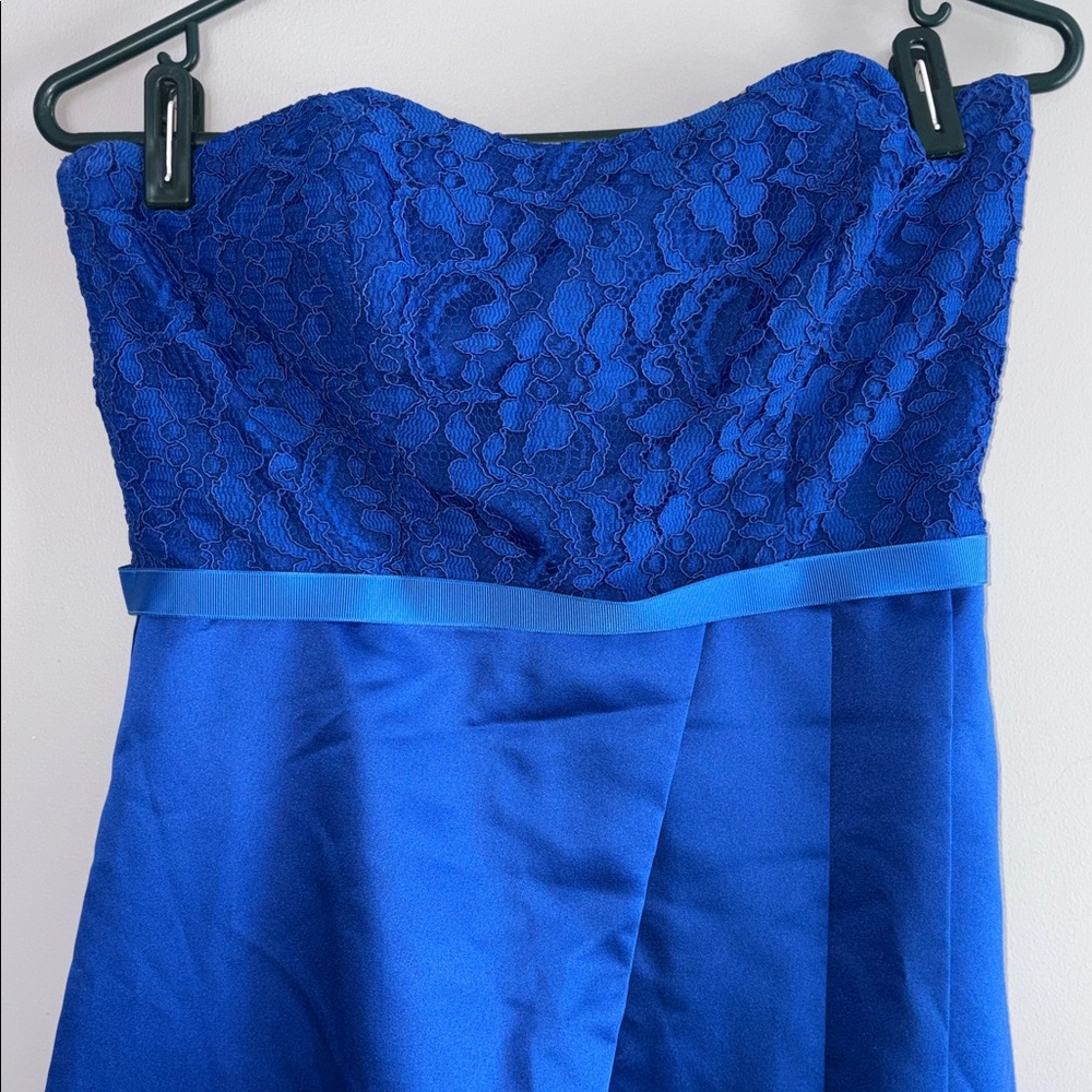 David's Bridal Strapless Sapphire Lace Bodice Gown - Picture 3 of 12